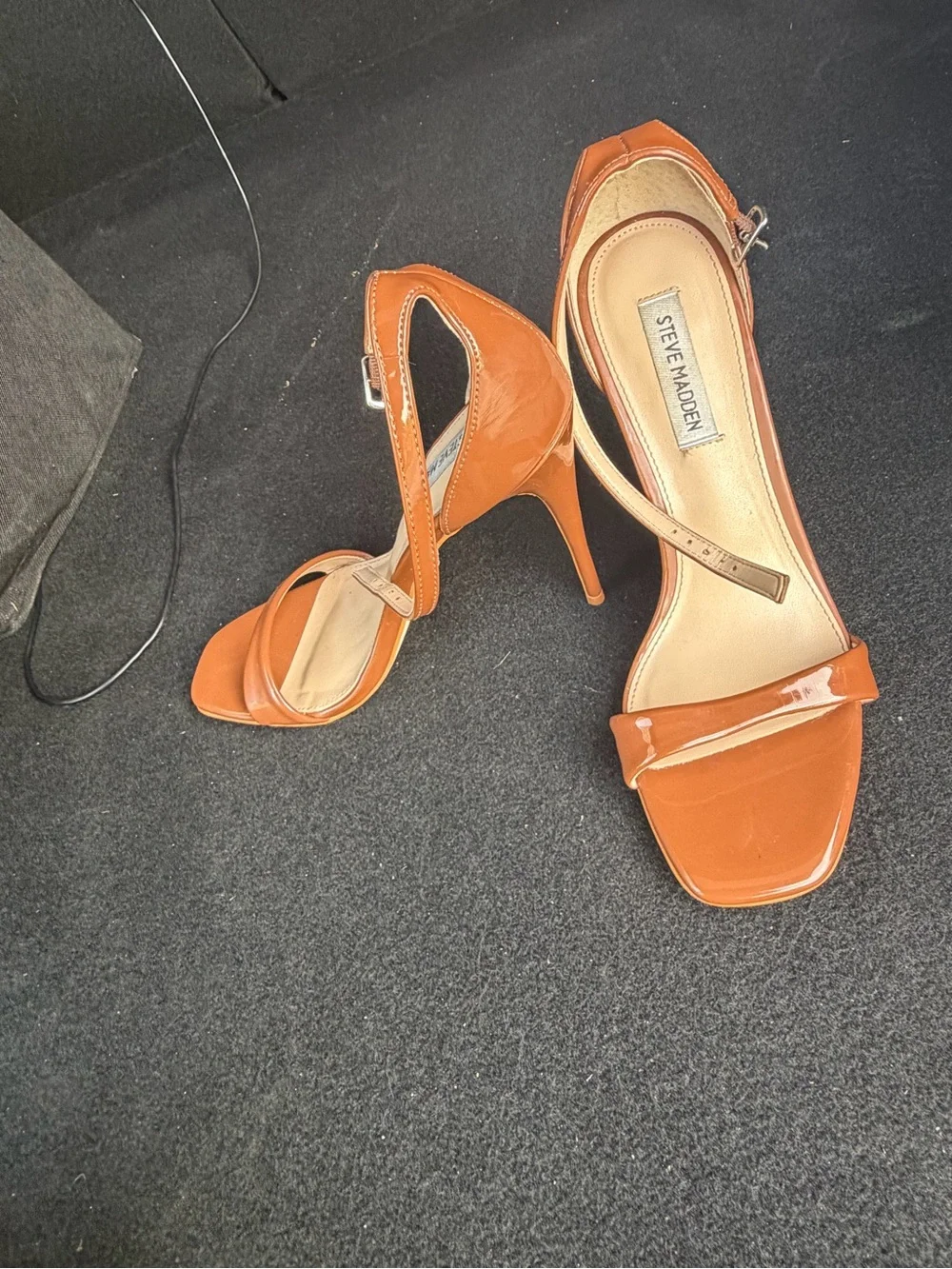 Steve Madden Patent Leather Strappy Stiletto Sandals - Orange Brown